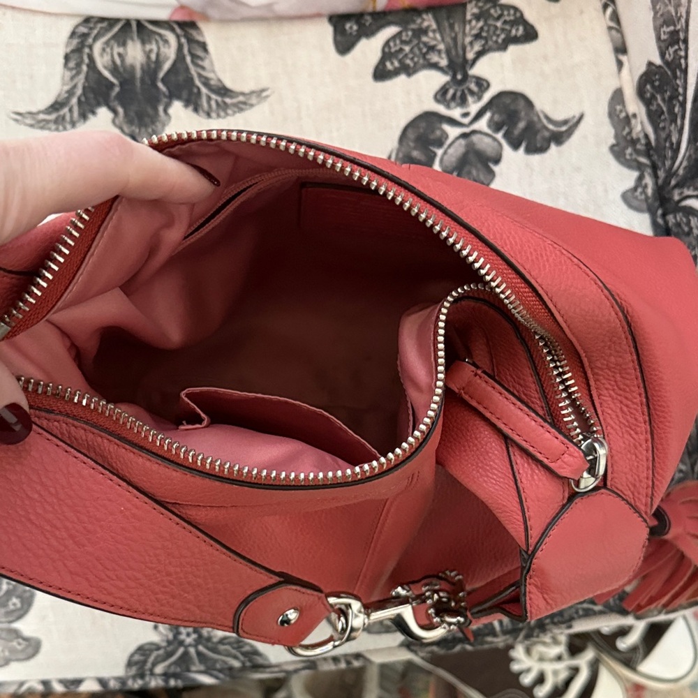 Coach Vibrant Dark Coral Leather Hobo Bag - Picture 6 of 11